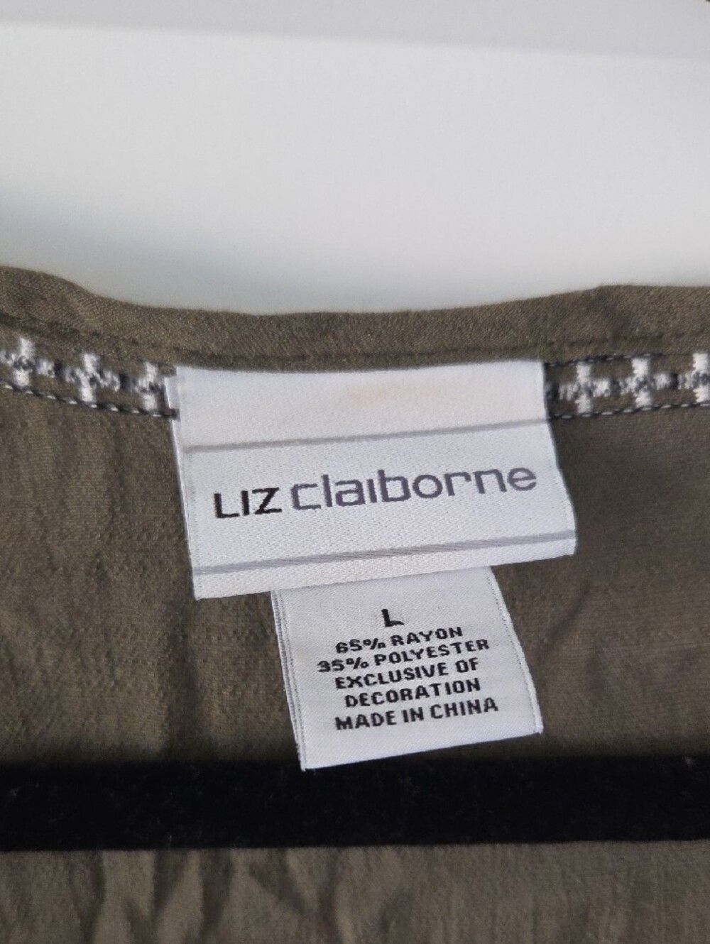 Liz Claiborne Olive Green Embroidered Peasant Tunic - Picture 2 of 4